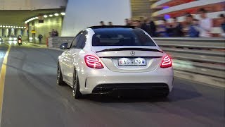 Decatted MercedesAMG C63S  LOUD BURNOUTS [upl. by Hermon434]