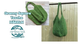 Granny Square Tasche häkeln  Schultertasche Beutel Einkaufsnetz [upl. by Guevara]