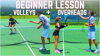 Beginner Tennis Lesson  Forehand Volley Backhand Volley amp Overhead [upl. by Ailuj]