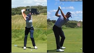 Justin Thomas golf swing  Long Iron faceon amp downtheline July 2017 [upl. by Nylehtak873]