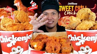 3 BUCKETS OF JOLLIBEE CHICKEN JOY SPICY SWEET CHILI REGULAR  50K SUBS  MUKBANG PHILIPPINES [upl. by Nylknarf]